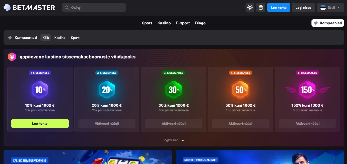 betmaster boonuskoodid